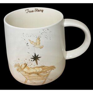 White Ceramic Mug With Nativity Design By Kellie Montana - "True Story" Inner Te